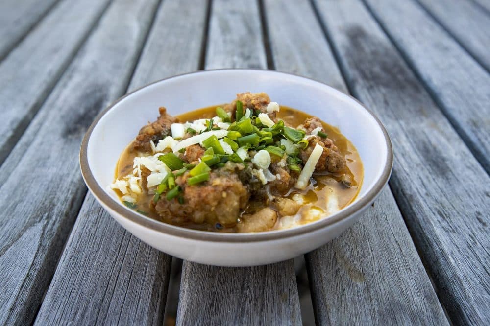 Chorizo chile with salsa verde and white beans (Jesse Costa/WBUR)