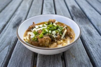 Chorizo chile with salsa verde and white beans (Jesse Costa/WBUR)