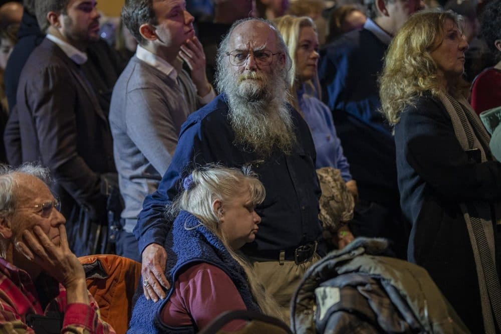 Supporters listen to Warren at Tupelo Music Hall in Derry, N.H. (Jesse Costa/WBUR)