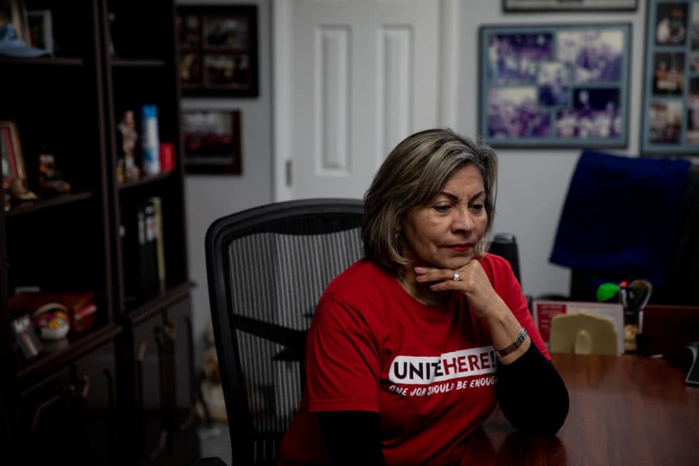 Geoconda Argüello-Kline, secretary-treasurer for the Culinary Union, at her office in Downtown, Las Vegas, Nevada on Feb. 19, 2020. (Krystal Ramirez for Here & Now)
