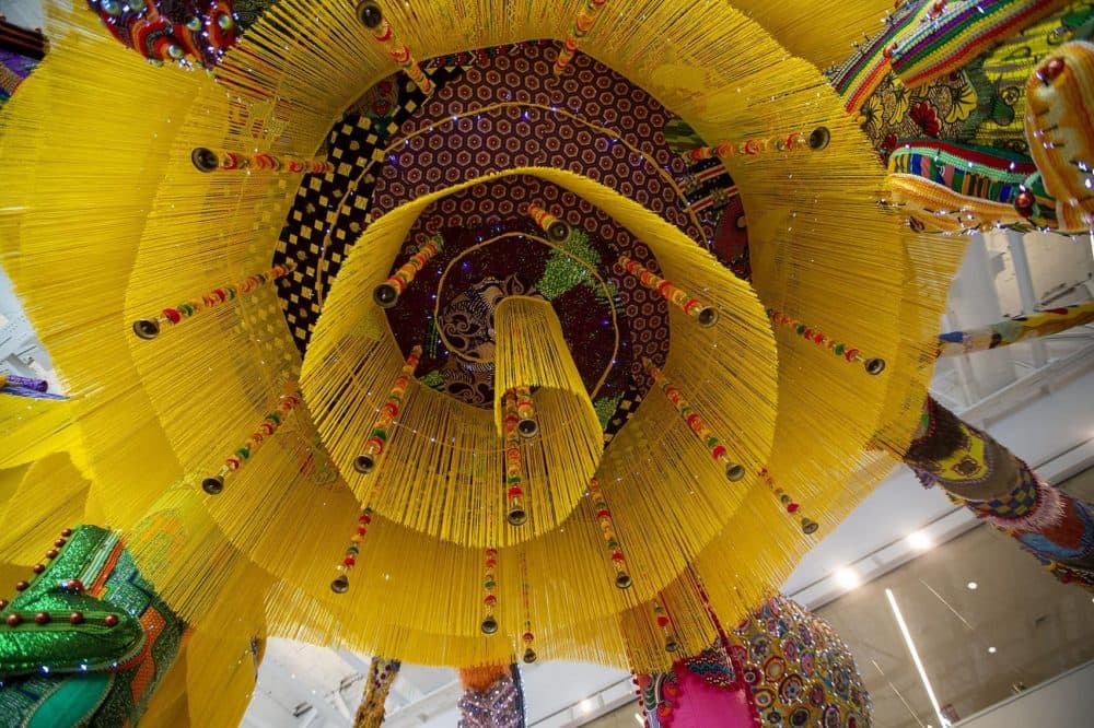 The fringe material in the center of "Valkyrie Mumbet" was purchased in Delhi, India. (Jesse Costa/WBUR)