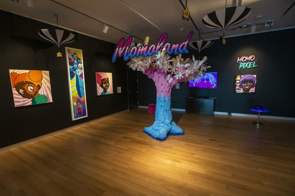 "Momoland" is one of the installations of the "Game Changers" exhibition at MAAM, features the art of Momo Pixel. (Jesse Costa/WBUR)
