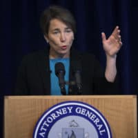 Massachusetts Attorney General Maura Healey takes questions from members of the media during a news conference in September 2019 in Boston. (Steven Senne/AP)