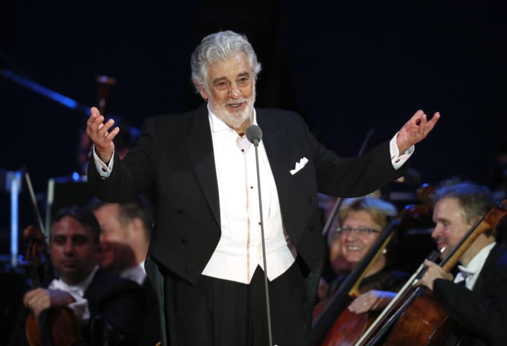 In this Aug. 28, 2019 file photo, opera star Plácido Domingo salutes spectators at the end of a concert in Szeged, Hungary. An investigation found 27 people who said they were sexually harassed or witnessed inappropriate behavior by Domingo over two decades. (Laszlo Balogh/AP)