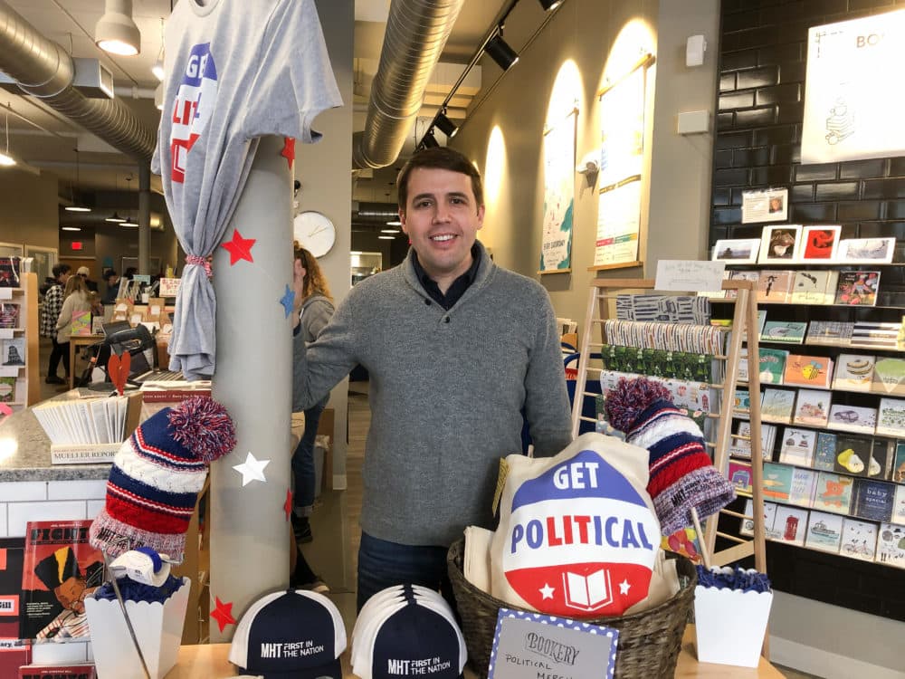 Host Robin Young met with Rep. Chris Pappas at Bookery Manchester bookshop and cafe to talk about the primaries, the candidates and the scrutiny he's come under by the GOP. (Karyn Miller-Medzon/Here & Now)