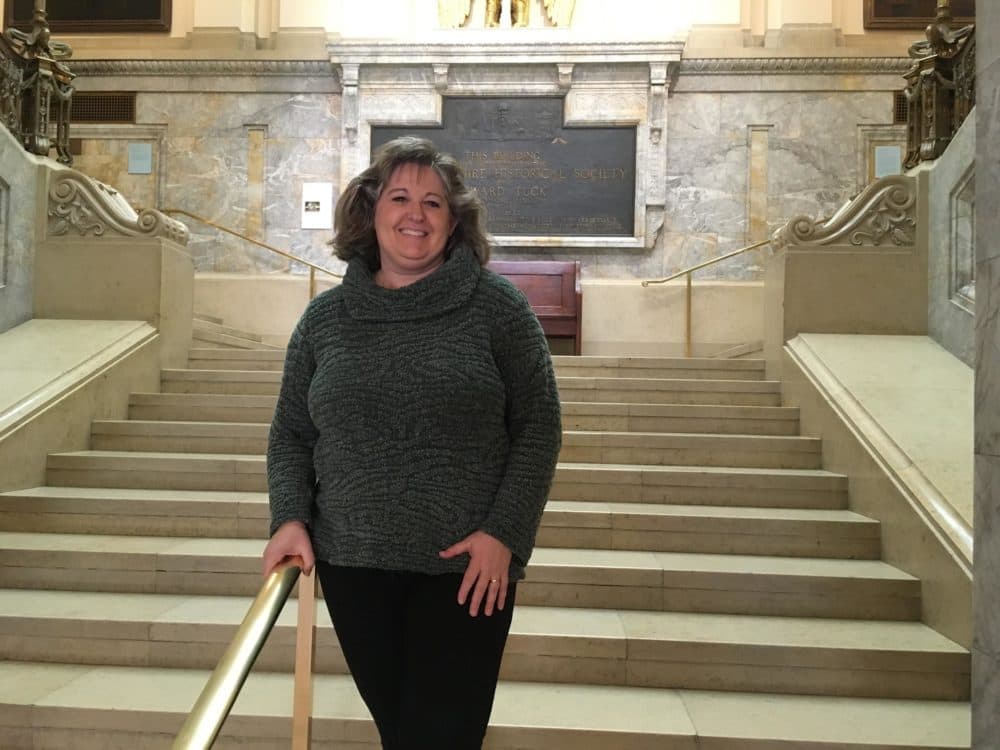 Elizabeth Dubrulle, of the New Hampshire Historical Society, says they've trained more than 100 teachers in the new "Moose on the Loose" curriculum. (Sarah Gibson/NHPR)