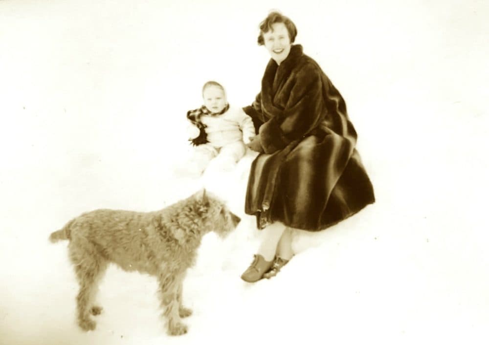 A photo of the author's mother in the 1960s wearing "Justin Beaver." (Courtesy)