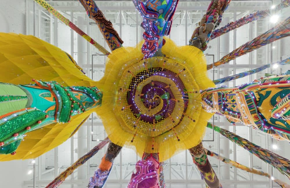 A view from beneath Joana Vasconcelos' "Valkyrie Mumbet." (Courtesy Will Howcroft/MassArt)