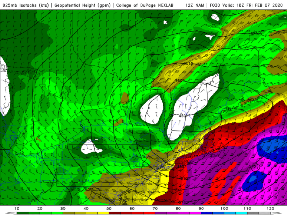 Winds Friday afternoon will be strong and gusty as low pressure moves through New England. (Courtesy COD Weather)