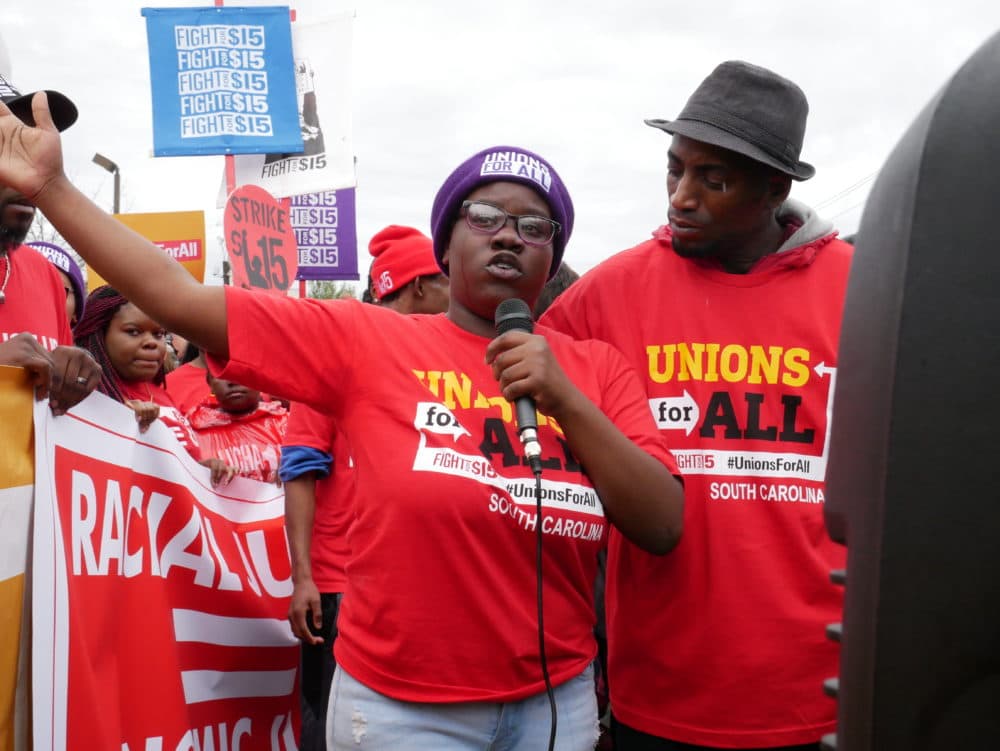 De'Aysa Davis striking across from Flood Street with the Fight for $15 campaign. (Courtesy of Fight for $15)