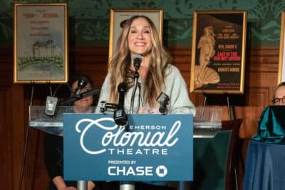 Sarah Jessica Parker honoring playwright Neil Simon on Feb. 14 at the Emerson Colonial Theatre in Boston. (Allison Hagan/Here & Now)