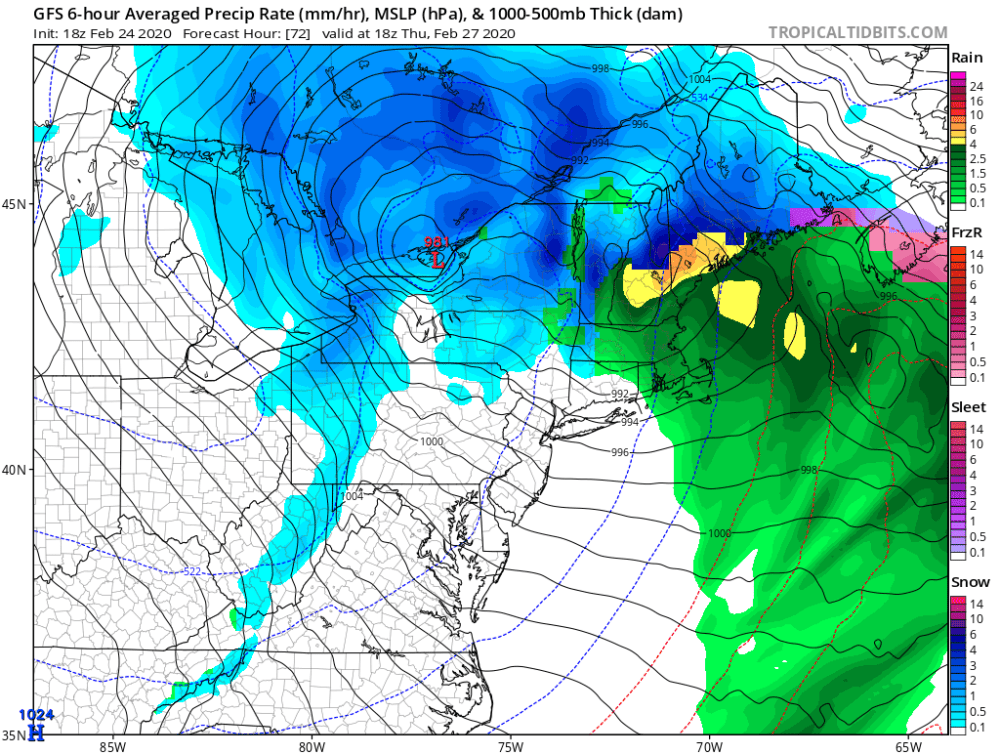 The best chance of rain this week is for Wednesday night and Thursday morning. (Courtesy Tropical Tidbits)