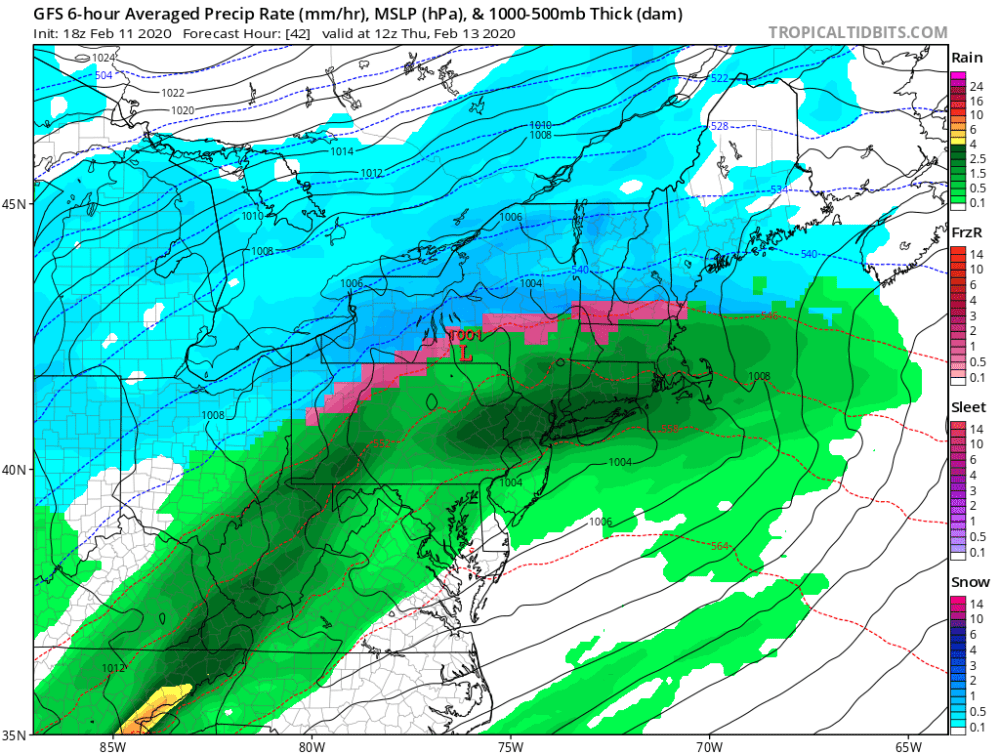 Mixed precipitation will change to rain Thursday morning. (Courtesy Tropical Tidbits)