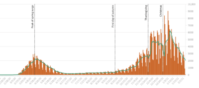 A screenshot on Feb. 8, 2021 of coronavirus case trend. 