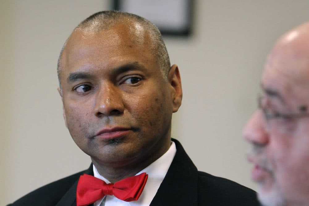In this 2010 file photo Benjamin LaGuer listens to his attorney speak during LaGuer's parole board hearing in Natick, Mass. (Adam Hunger/AP File Photo)