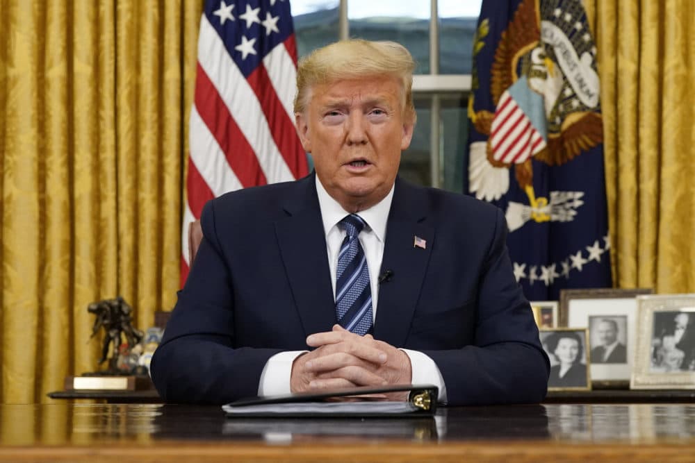 President Donald Trump speaks in an address to the nation from the Oval Office at the White House about the coronavirus Wednesday, March, 11, 2020, in Washington. (Doug Mills/The New York Times via APl)