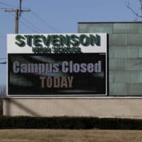Stevenson High School is closed in Lincolnshire, Ill., Friday, March 13, 2020. (Nam Y. Huh/AP Photo)