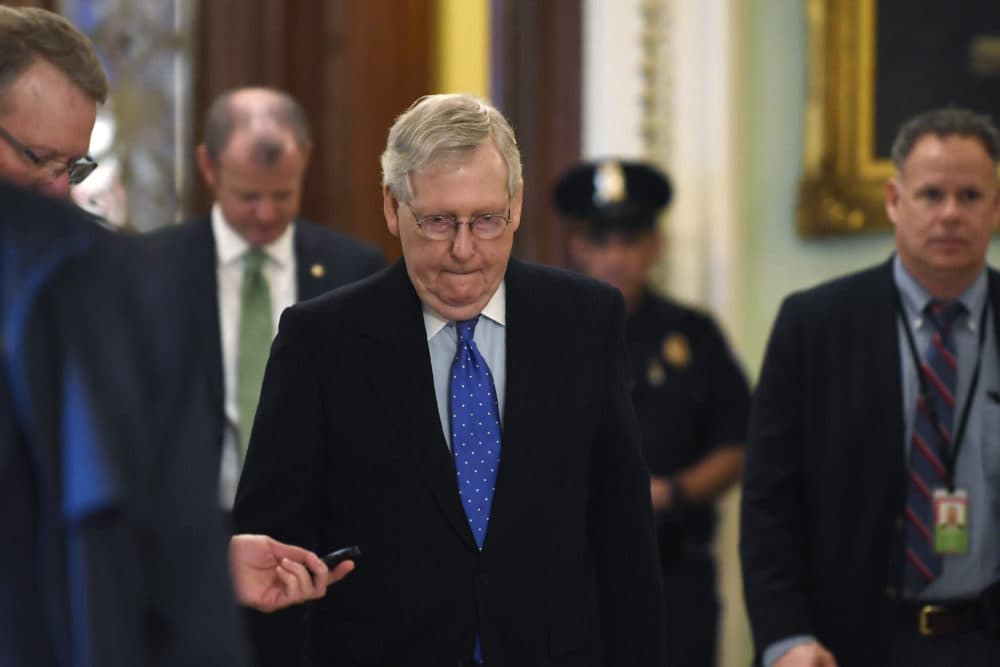 Senate Majority Leader Mitch McConnell of Ky., walks back to his office on Capitol Hill in Washington, Tuesday, March 17, 2020. (Susan Walsh/AP)