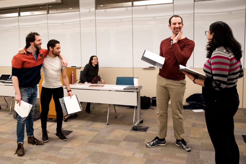 Left to right, Ben Freeman, Felton Sparks, Jade Sylvan, Noah Tobin and Angele Maraj in rehearsal for "Beloved King." (Courtesy Jonathan Beckley)
