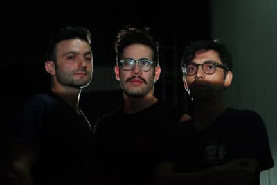 Cast members of Teatrocinema's "Plata Quemada." From left to right: Julián Marrás, Christian Aguilera, Daniel Gallo.(Jorge Sanchez for WBUR)