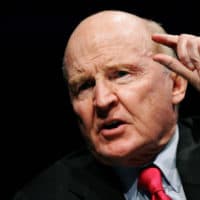 Former General Electric chairman Jack Welch gestures as he speaks on 04 November 2005 during the "World Business Forum" in Frankfurt/M. (THOMAS LOHNES/DDP/AFP via Getty Images)