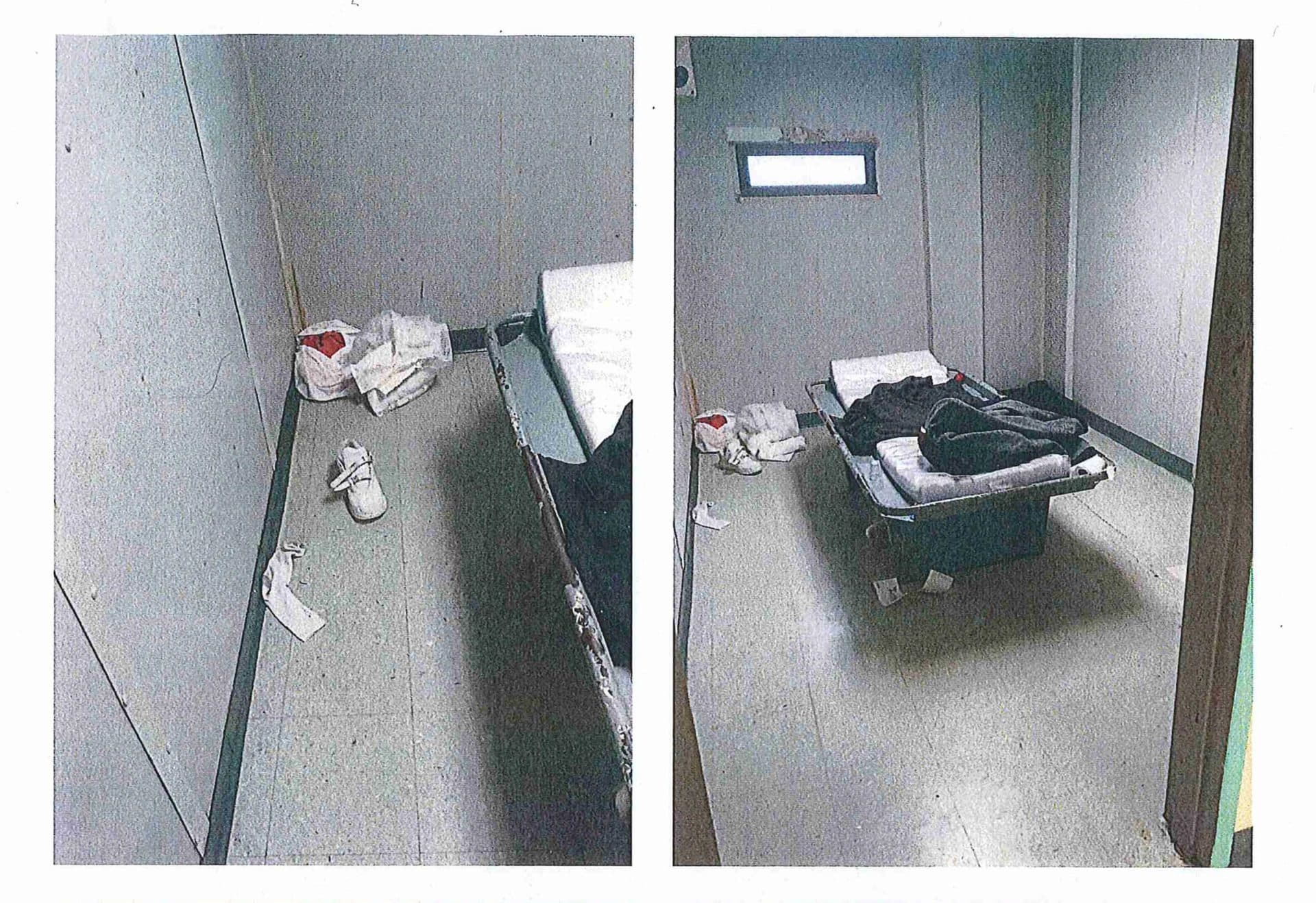 Investigation photographs of "Risk Room 3" after the death of Kevin Chamberlain. (Essex County jail)