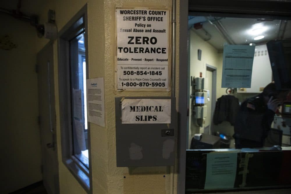 A box where inmates at the Worcester County jail submit "sick slips" to request medical care. (Jesse Costa/WBUR)