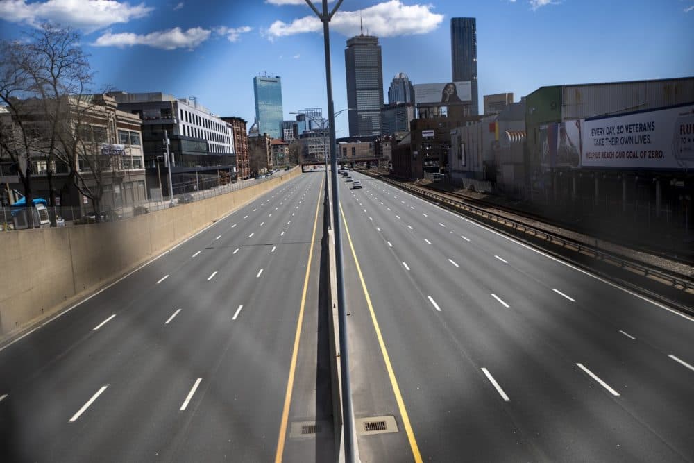 Traffic was minimal midday on Tuesday, April 7. (Jesse Costa/WBUR)