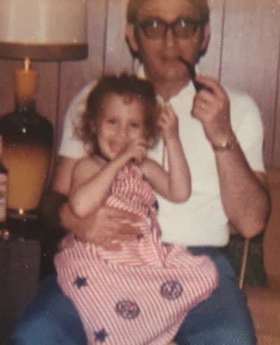 The author and her father in the den of their family home in New York circa 1973. (Courtesy)