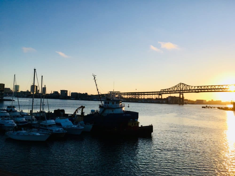 The view of the Tobin Bridge at sunrise from East Boston. (Courtesy of Brittany Thomas)