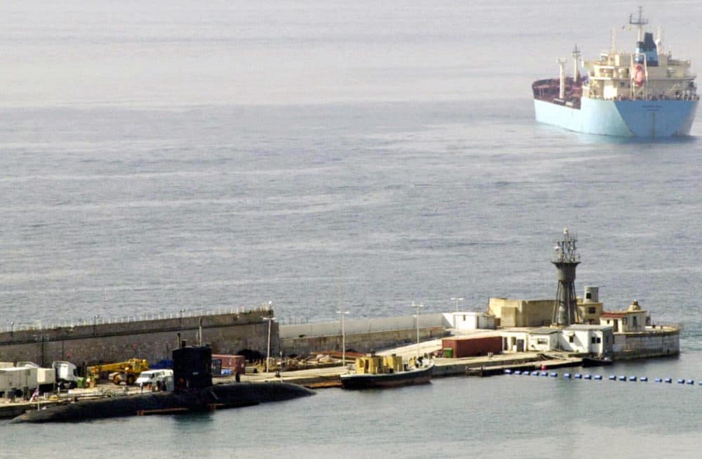 The British nuclear submarine HMS Turbulent lies berthed in Gibraltar harbour 12 October 2003. (ANDRES CARRASCO/AFP via Getty Images)