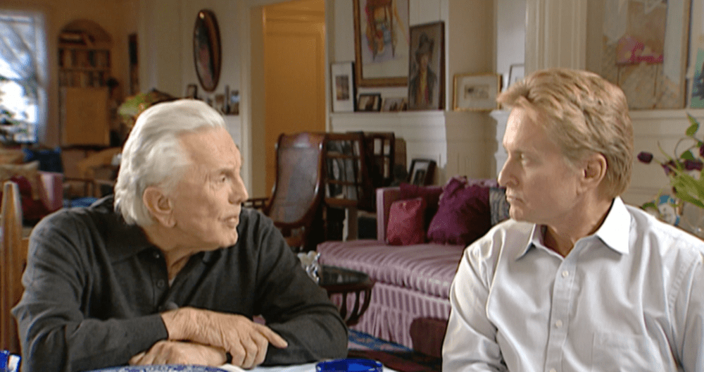Kirk and Michael Douglas in Lee Grant's "A Father ... A Son ... Once Upon a Time in Hollywood." (courtesy of Hope Runs High Distribution)