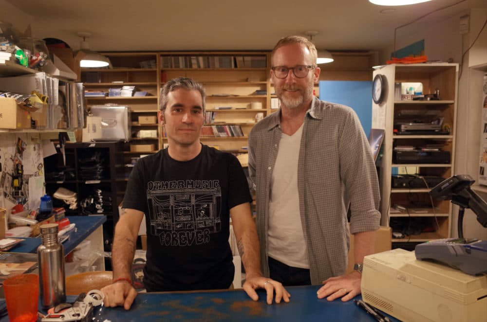 Record store owners Josh Madell (left) and Chris Vanderloo in a still from the documentary "Other Music." (Courtesy)