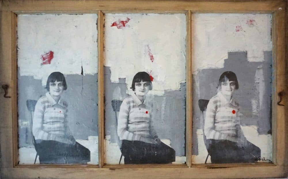 "Plain Girl," mixed media on a reclaimed window, by the author, a visual artist. (Courtesy)