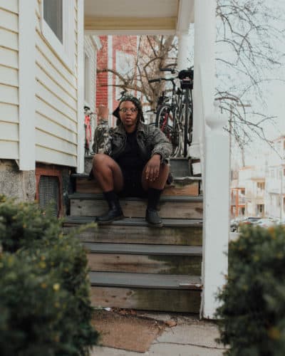 Anjimile outside of their house in Jamaica Plain. (Courtesy Ally Schmaling)
