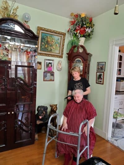 For the last few weeks, Anna Castillo, a personal care assistant, has been living with her client in South Boston to avoid carrying the coronavirus into the 74-year-old's home. (Courtesy Anne Castillo)
