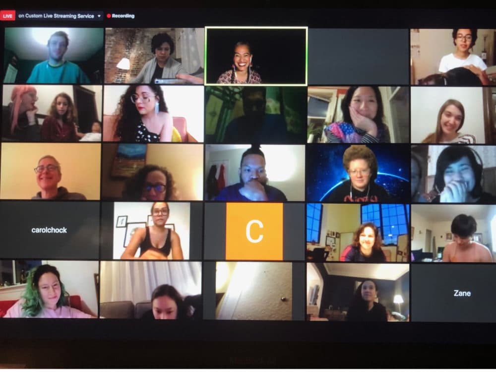 Participants in a virtual poetry open mic. (Cristela Guerra/WBUR)