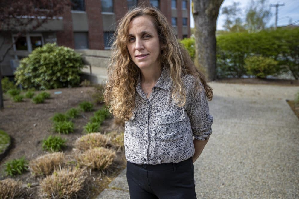 Dr. Lori Gara-Matthews outside of her office. She has cancelled hundreds of appointments with patients while routine and elective care is on hold. (Jesse Costa/WBUR)