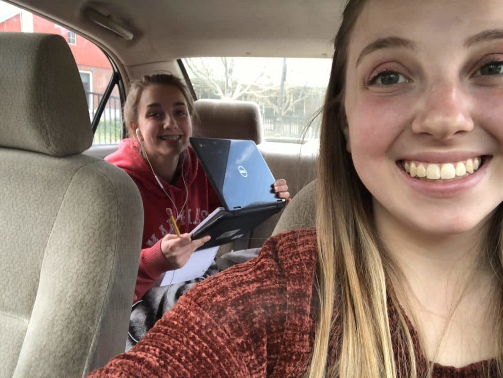 Natalie Szewczyk is often joined by her sister, Erica, when she makes the trip to the Sanderson Academy to access wifi for school work. (Courtesy Natalie Szewczyk)