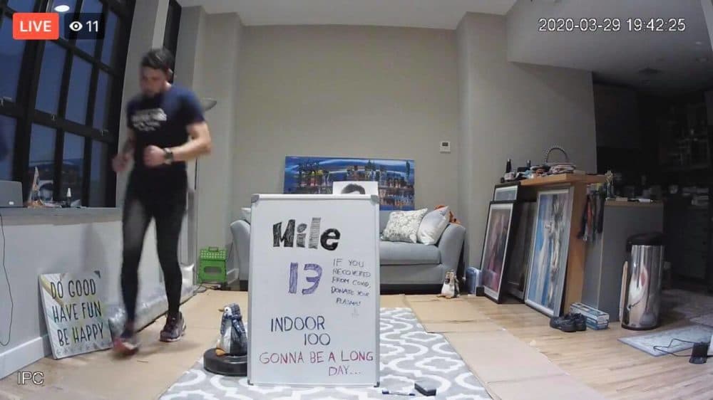 Michael set out to run 13,200 laps around his living room. (Courtesy Michael Ortiz)