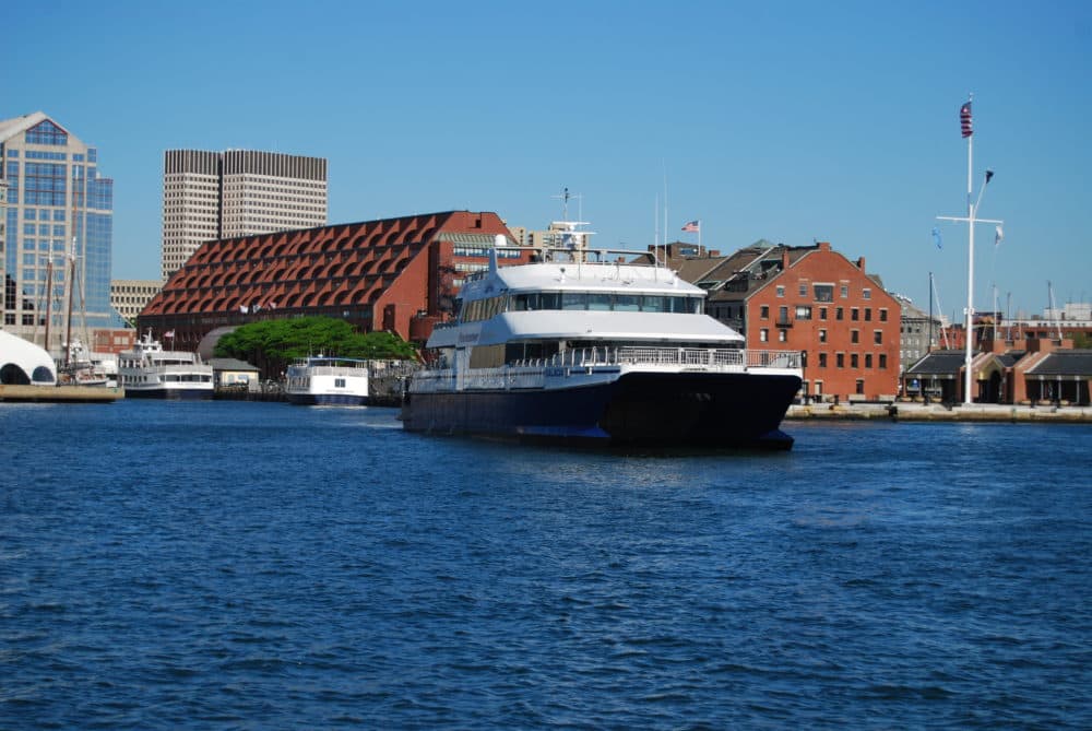Boston Harbor Cruises' fast ferry -- "the Salacia" -- leaves Boston Harbor on its way to Provincetown on Cape Cod. (Courtesy Boston Harbor Cruises)