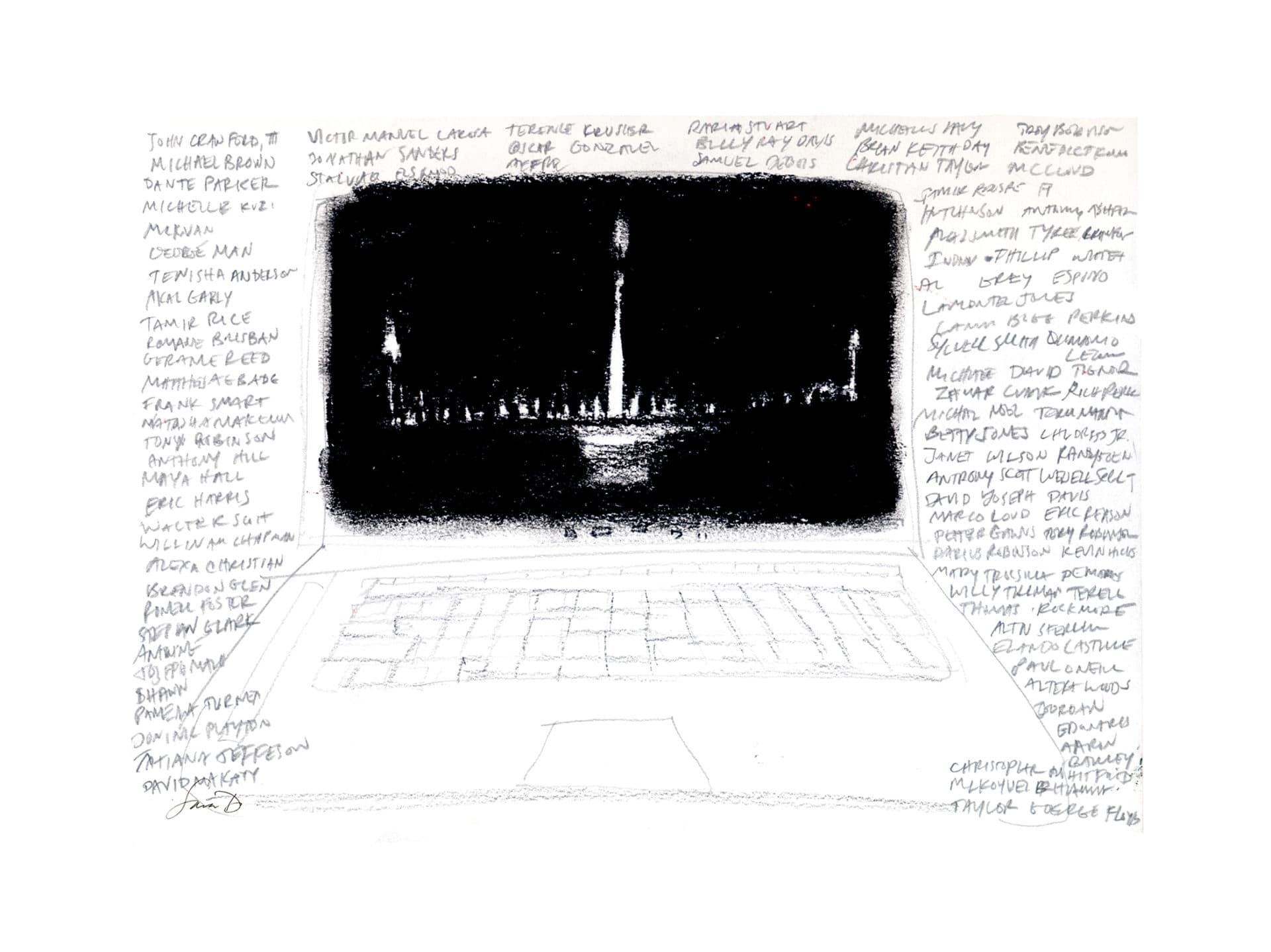 A sketch Sara Dilliplane drew while attending an online vigil organized by the local NAACP and the Asian American Community Coalition. (Courtesy)