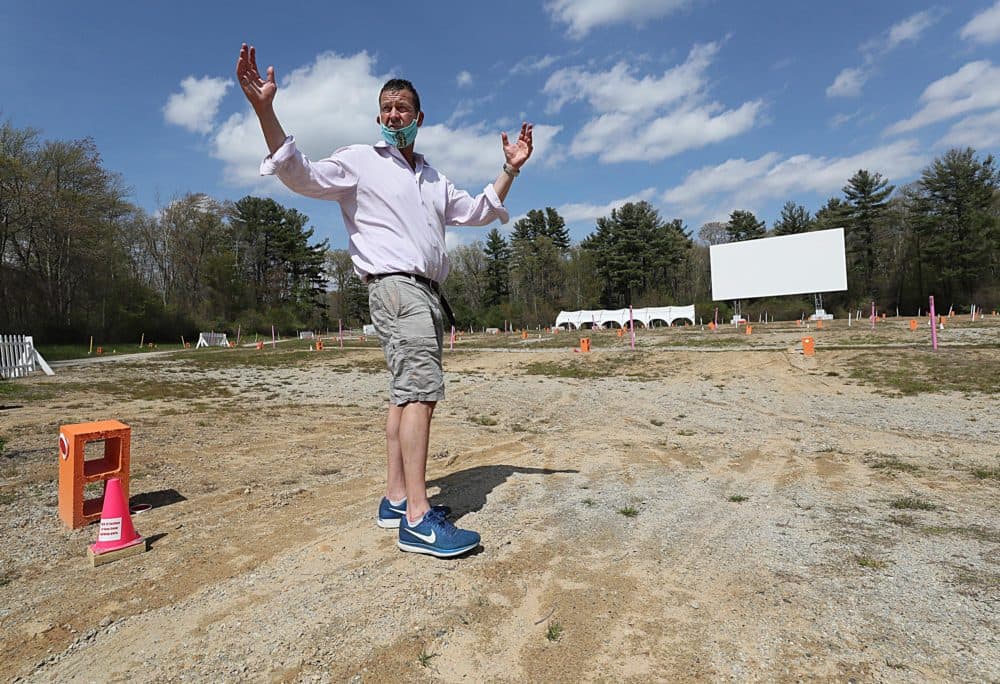 Dave Andelman, CEO of Phantom Gourmet and owner and president of Mendon Twin Drive-In
at the movie venue in May. (Suzanne Kreiter/The Boston Globe via Getty Images)