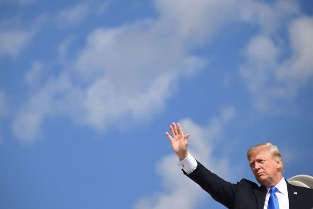 President Trump departs from Arlington, Virginia, on October 25, 2017, as he travels to Dallas to attend a GOP fundraiser. (Jim Watson/AFP/Getty Images)