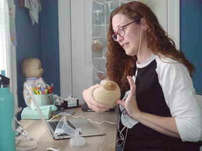 For the past few months, lactation consultant Rachel O'Brien has been seeing clients by video chat rather than in person. (Courtesy: Charlotte O’Brien)