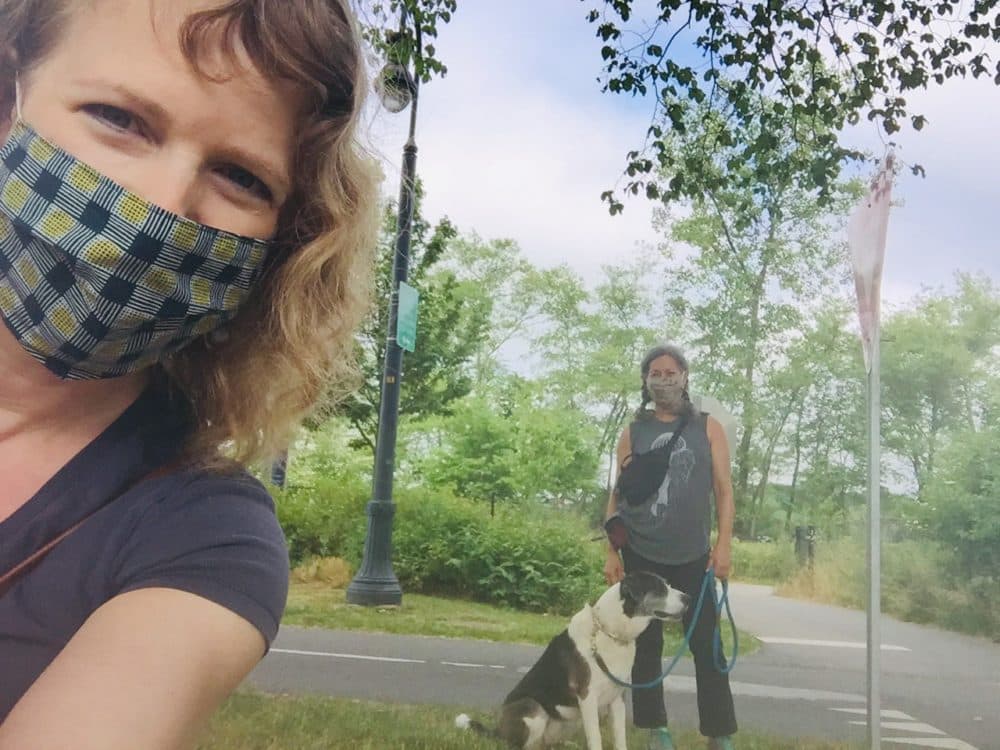 The author with her friend Jeannie, and dog, Zinnia, at Fresh Pond in Cambridge, Mass.(Courtesy)