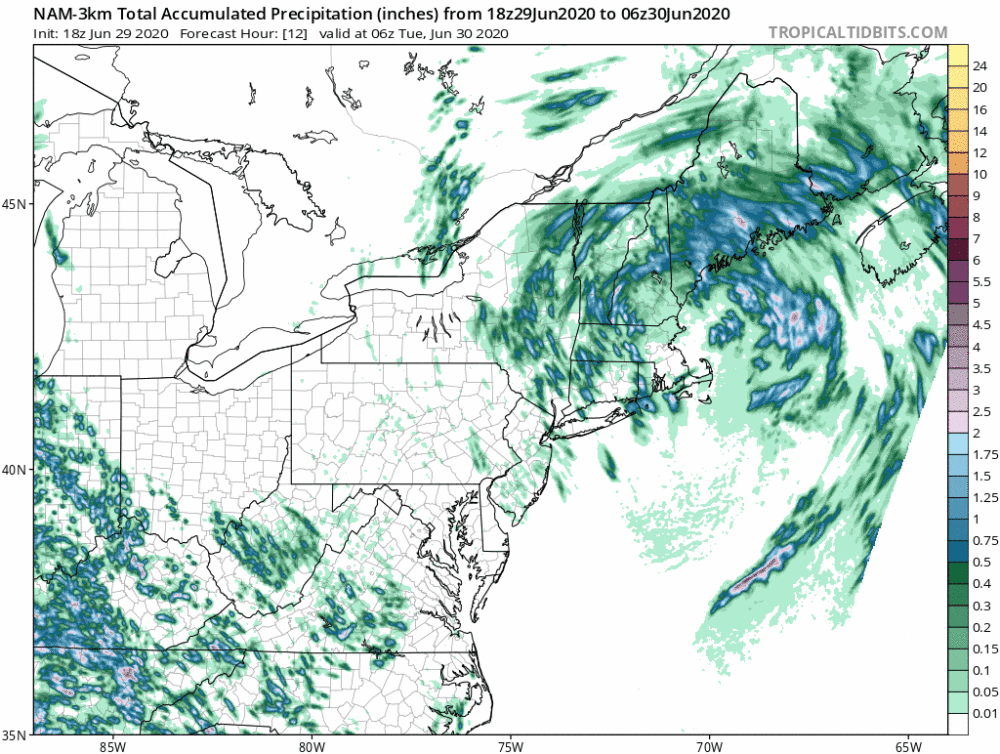 Rainfall will be scattered over the next few days around a low pressure system. (Courtesy Tropical Tidbits)