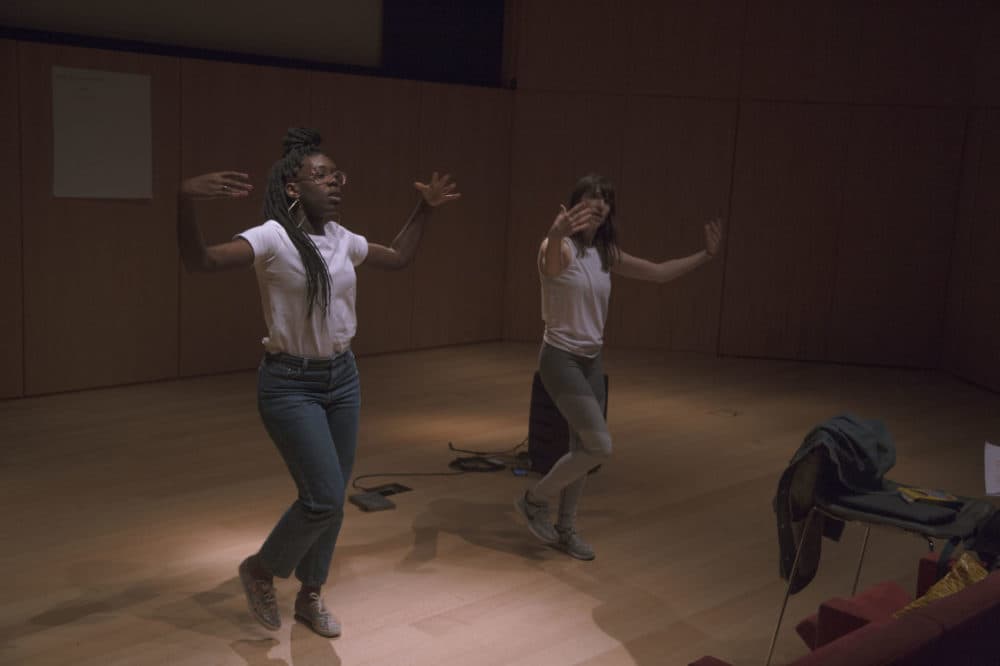 Obehi Janice rehearsing for "Obehi Janice: Casanova" at the MFA in 2018. (Alberto Montalvo for WBUR)