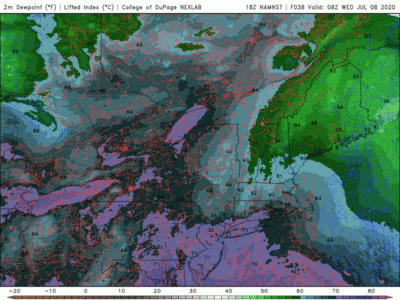 Tropical air with dew points around 70 arrives Wednesday. (Courtesy COD Weather)