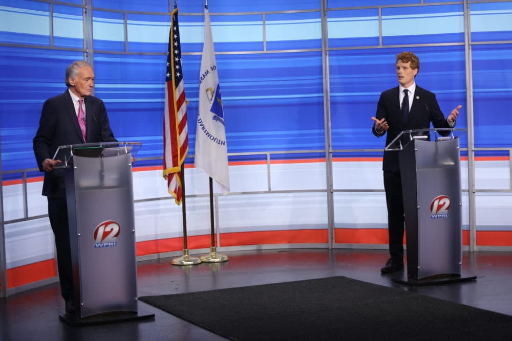 Rep. Joe Kennedy III speaks during a televised debate with Sen. Edward Markey in East Providence, R.I., June 8, 2020. (Jessica Bradley/WPRI-TV via AP)